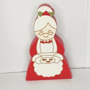 Mrs. Claus Bakery Gingerbread Cookie Plate Wood Tiered Tray Tabletop Decor